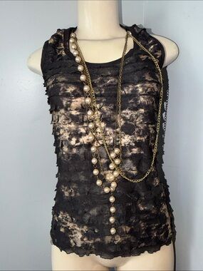 Textured Black Tank with Taupe Tie-Dye Accents